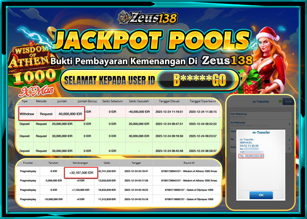 ZEUS138 WISDOM OF ATHENA 1000 X MAS Rp.40,000,000 LUNAS 